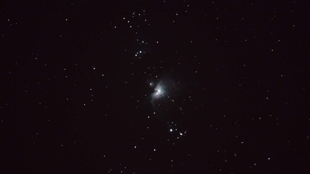 Orion Nebula, Canon 1200D 250mm f/5.6 6400 ISO Total Exposure: 198 second (153 frames each of 1.3 second)